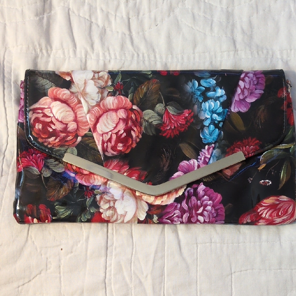 Nine West Black Floral Clutch